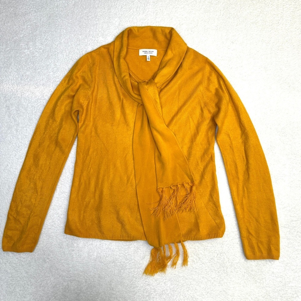 Sherry Taylor Women S Mustard Yellow Acrylic Shawl Collar Sweater w/Tassel Scarf